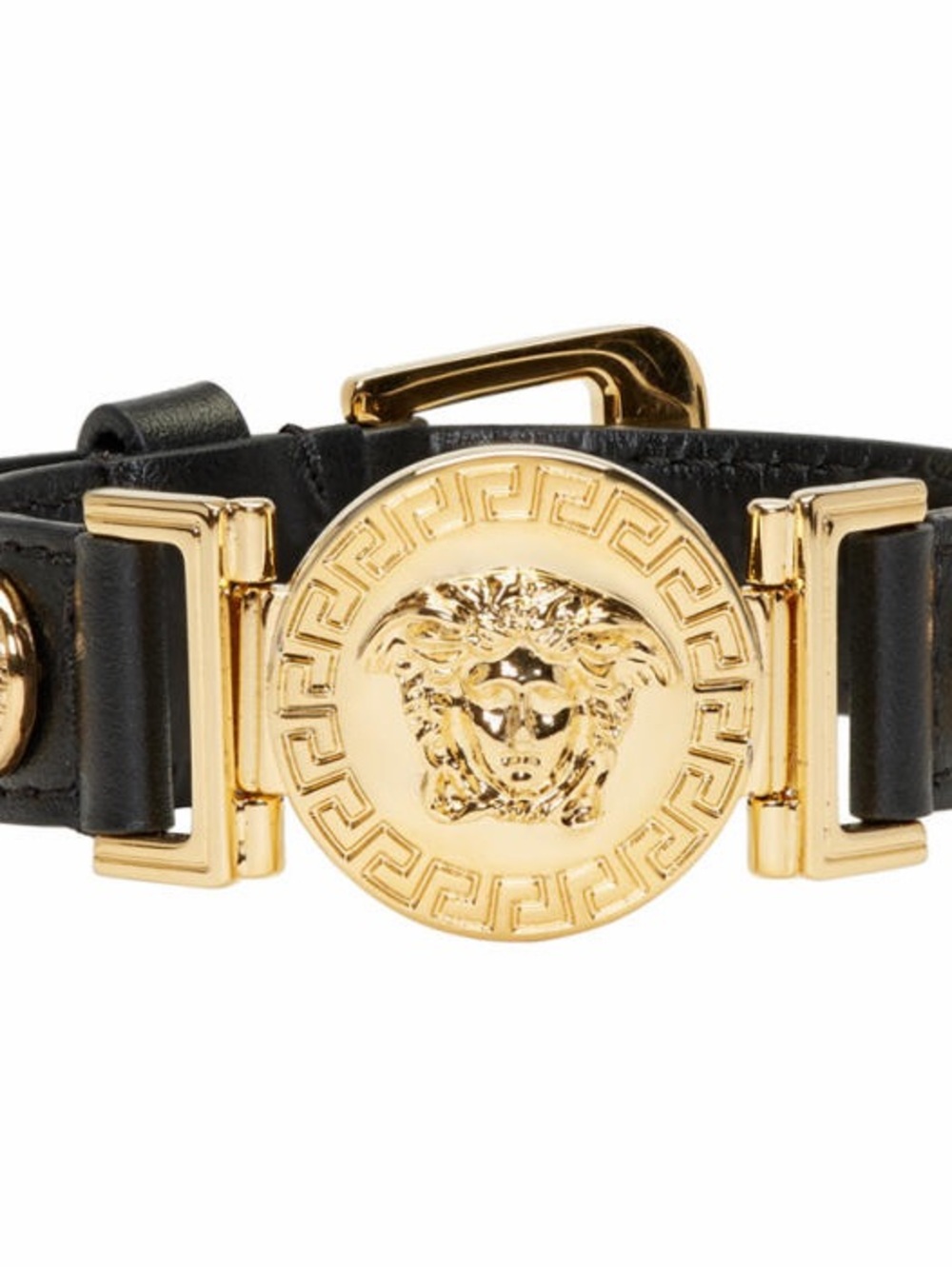 Versace Medusa Black Leather Bracelet with Gold-Tone Medallion